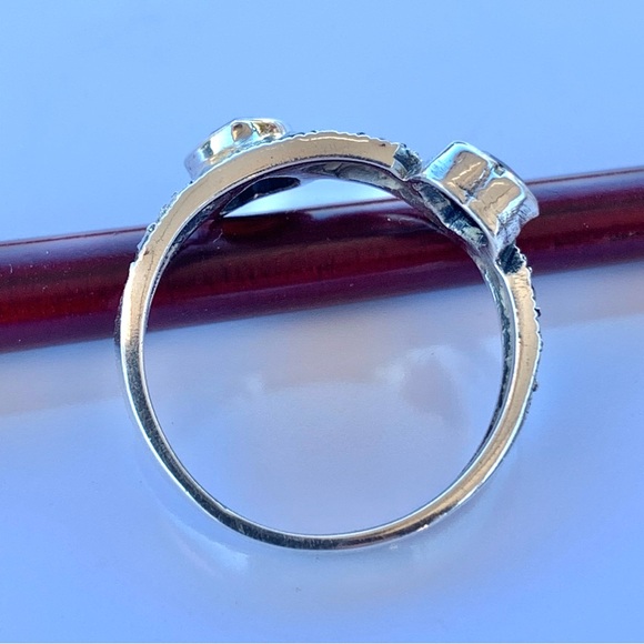 Garnet Hearts, Marcasite and Silver Ring ~ Size 6 - Picture 7 of 7